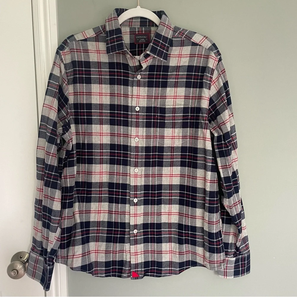 UNTUCKit Campeneta  Blue Plaid Long Sleeve Flannel Shirt Button Front - Picture 2 of 12